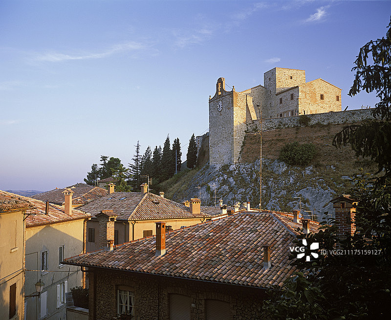 马拉泰斯塔城堡，韦鲁基奥，马雷基亚山谷，艾米利亚-罗马涅，意大利，欧洲图片素材