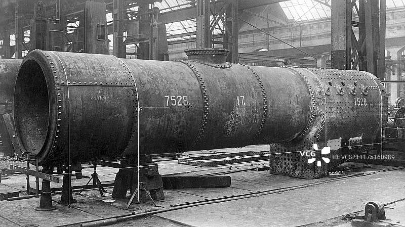 工厂大厅，钢铁工业，机械工程，机车锅炉，1910年代，博西格工厂，柏林泰格尔，德国，欧洲图片素材