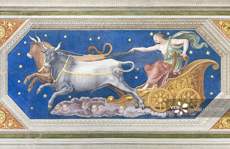 罗马法尔内西纳别墅天花板壁画，朱庇特战车上的宁芙卡利斯托图片素材