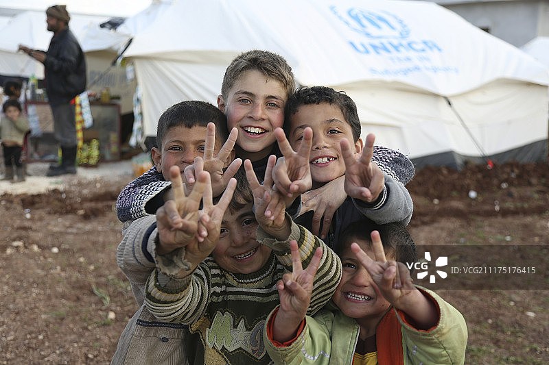 在叙利亚难民营的儿童图片素材