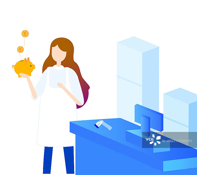 矢量扁平收银员储钱罐图片素材