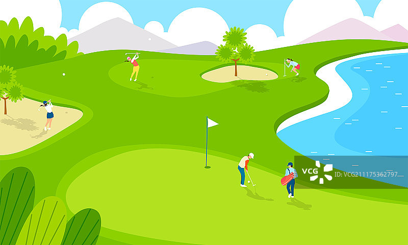 夏秋季节活动插画：露营、冲浪、骑自行车、徒步旅行等. 006图片素材