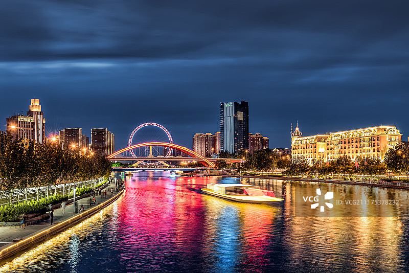 天津之眼海河夜景图片素材