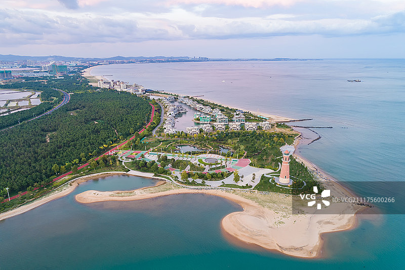 山东威海岛屿港口日落航拍高清图图片素材