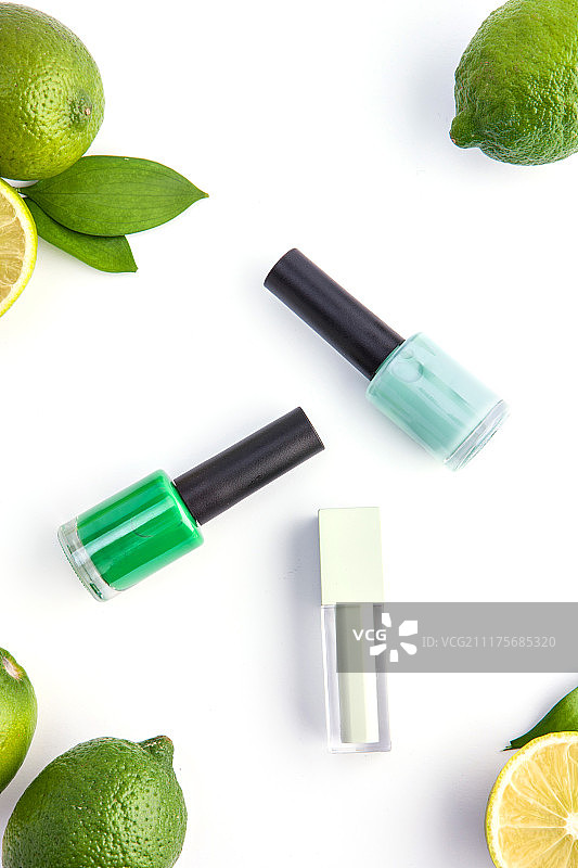 水果背景，美容，化妆品，酸橙，美甲，美容产品图片素材