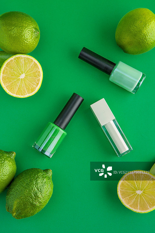 水果背景，美容，化妆品，酸橙，美甲，美容产品图片素材