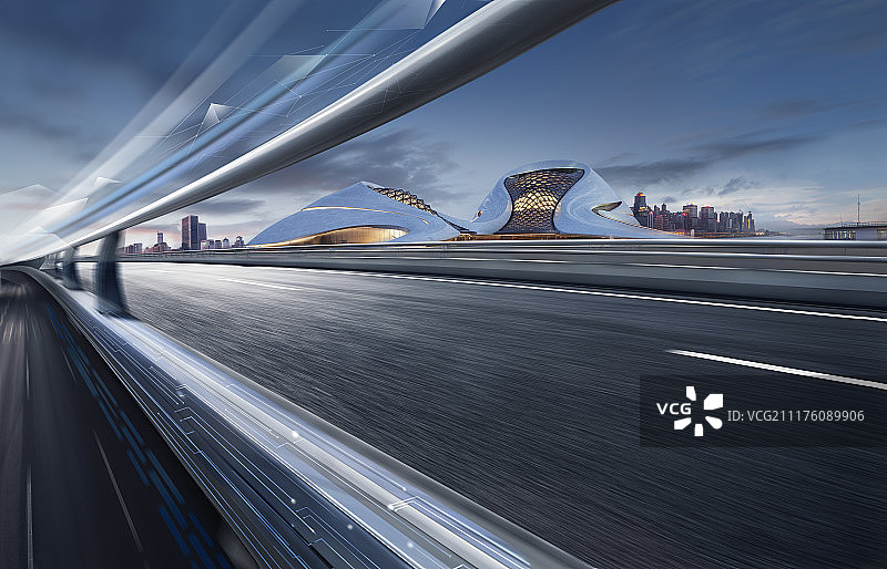 哈尔滨大剧院与立交桥图片素材