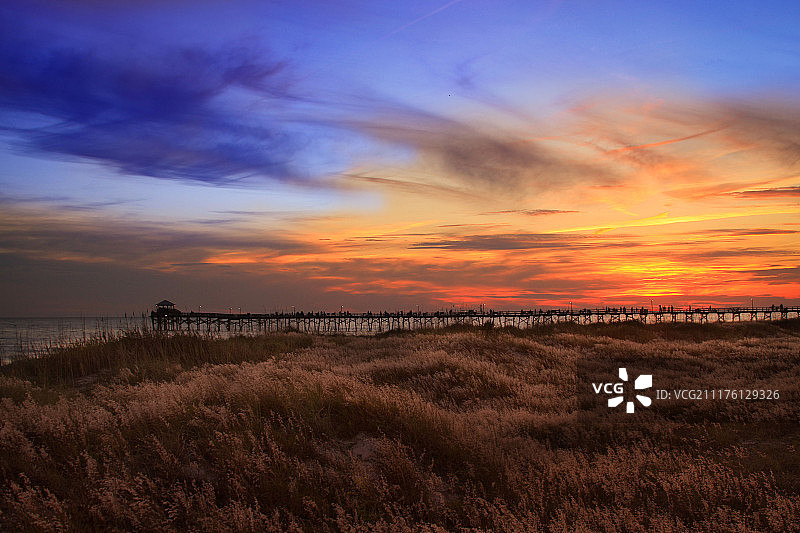 日落时分的海滩风光图片素材