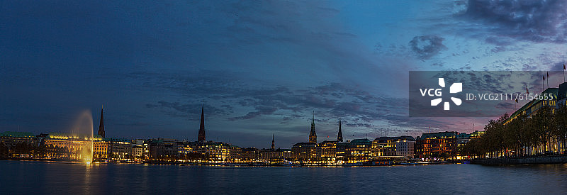 汉堡少女堤内外阿尔斯特湖风光图片素材