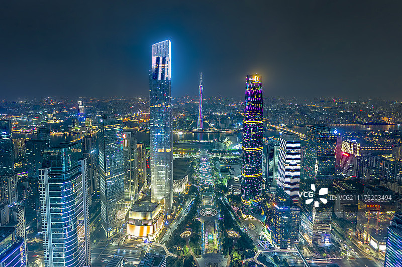 广州花城广场CBD夜景高视角全景图片素材