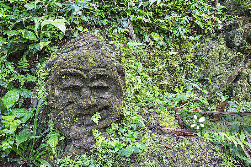 巴厘岛象洞的苔藓雕塑图片素材