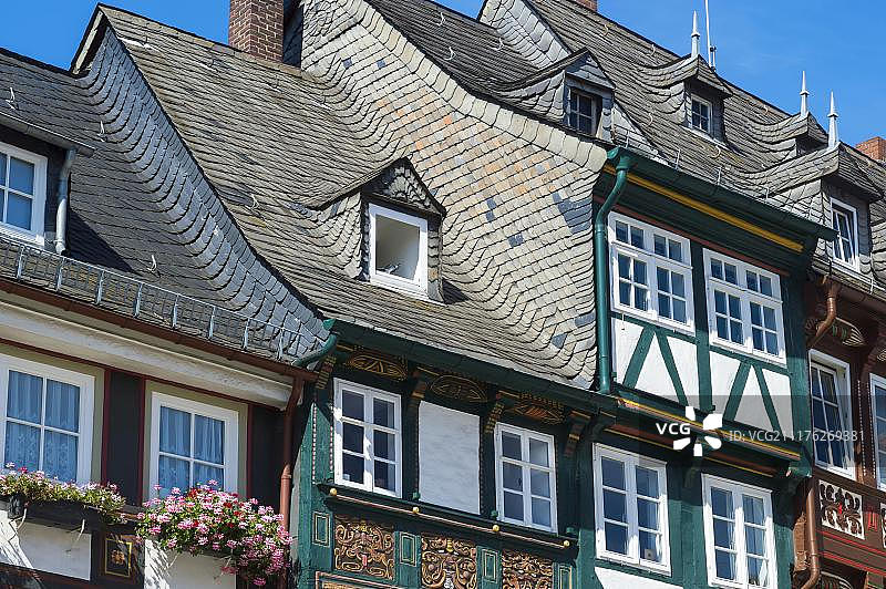 德国下萨克森州戈斯拉尔哈茨的半木结构房屋，联合国教科文组织世界遗产图片素材