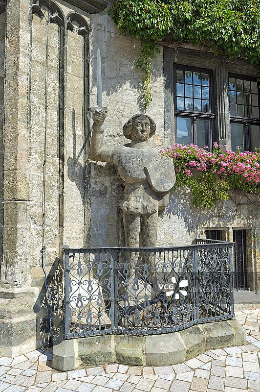 德国奎德林堡市政厅和罗兰雕像，联合国教科文组织世界遗产图片素材