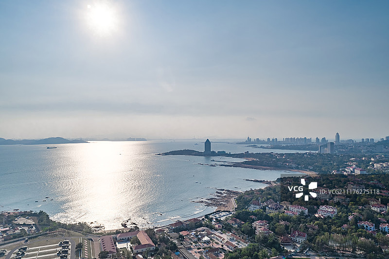 山东青岛海边城市岛屿航拍高视角高清图图片素材