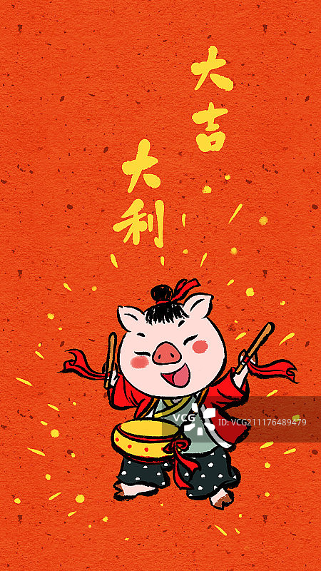 中国风猪年春节系列之打鼓的猪图片素材