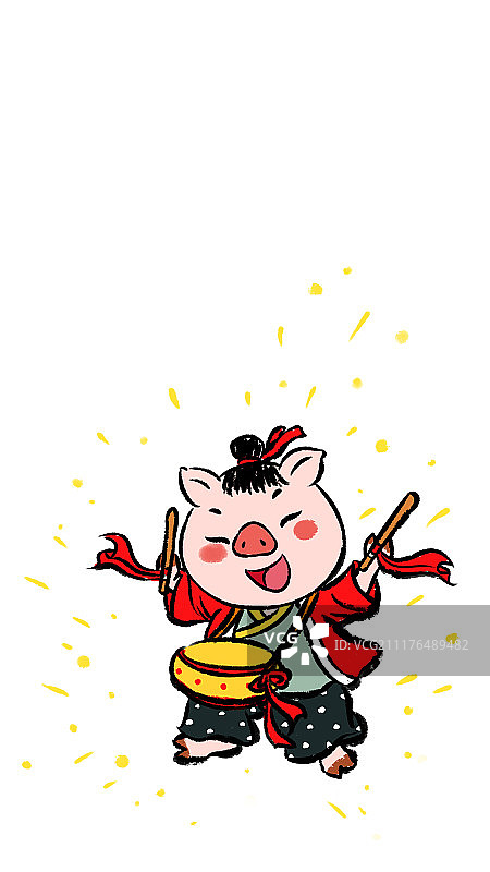中国风猪年春节系列之打鼓的猪图片素材