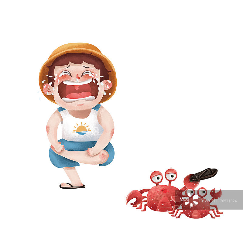 小男孩捉螃蟹图片素材