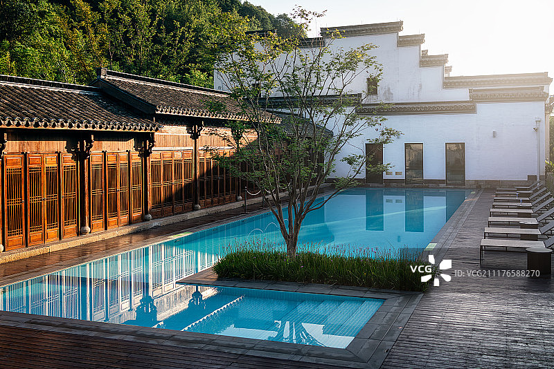 江南庭院泳池图片素材