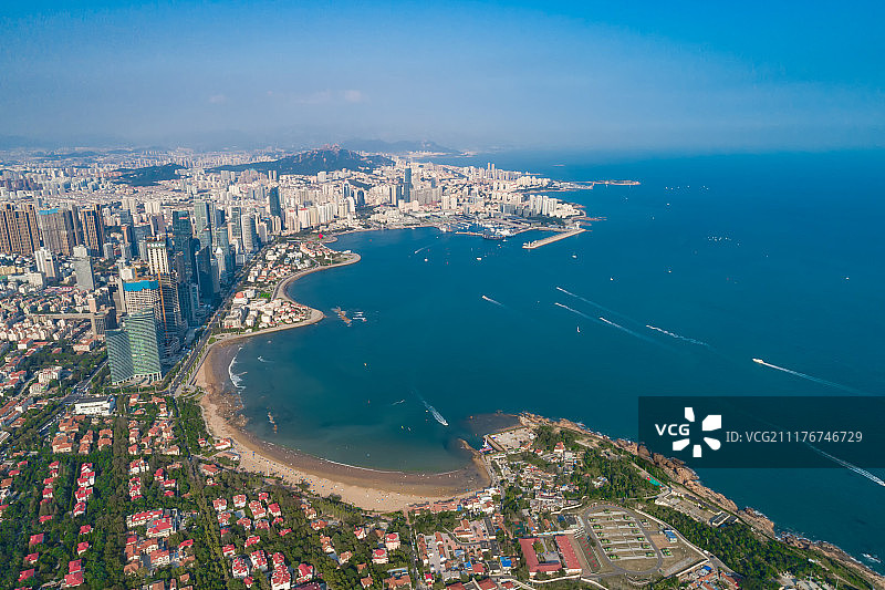 山东青岛海边城市岛屿航拍高视角高清图图片素材
