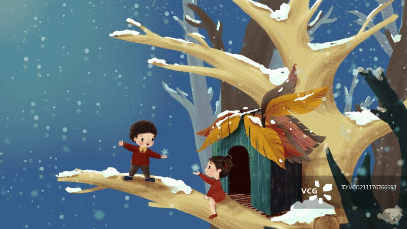 儿童插画动图雪花飘飘图片素材