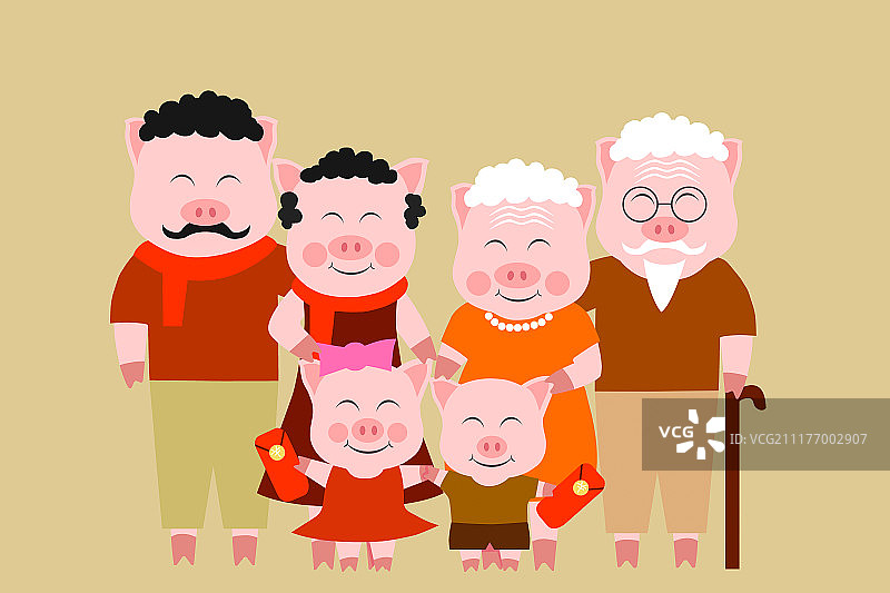 小猪全家福图片素材