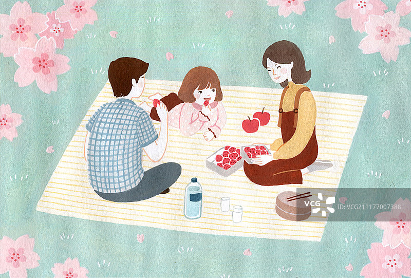 春天赏樱插画图片素材