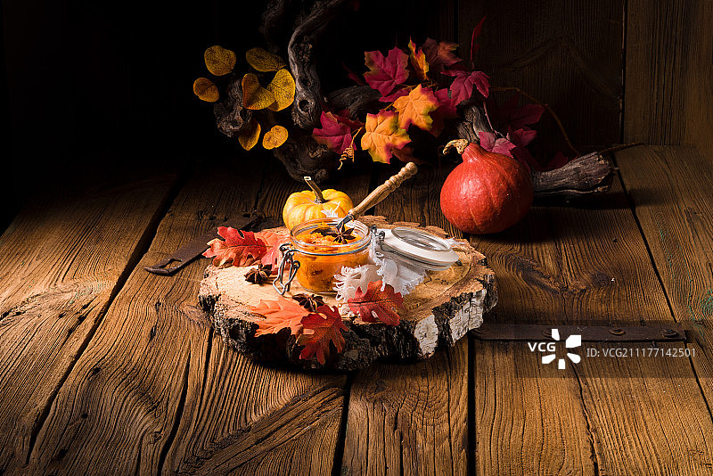 美味的秋季奶油北海道南瓜泥图片素材