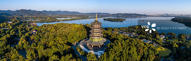 航拍 杭州西湖 雷峰塔 全景图片素材