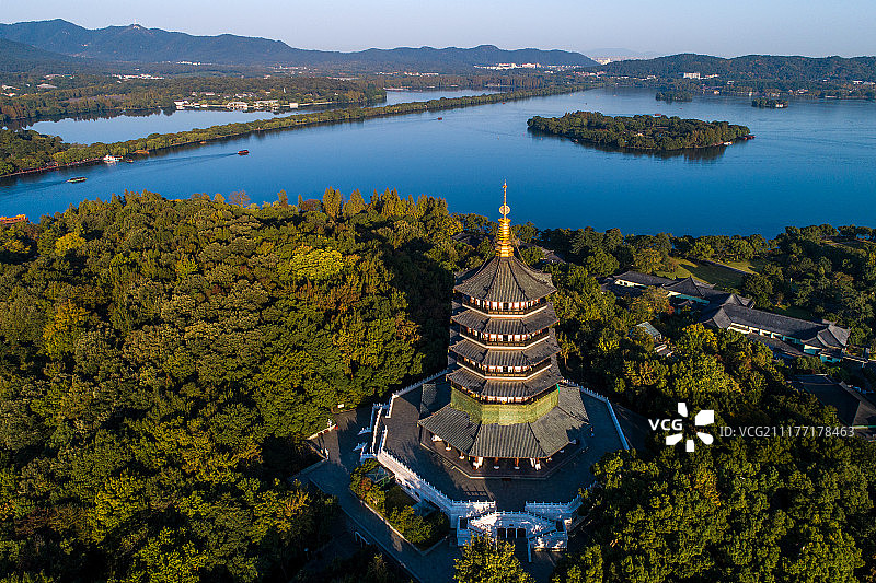 航拍 杭州西湖 雷峰塔图片素材