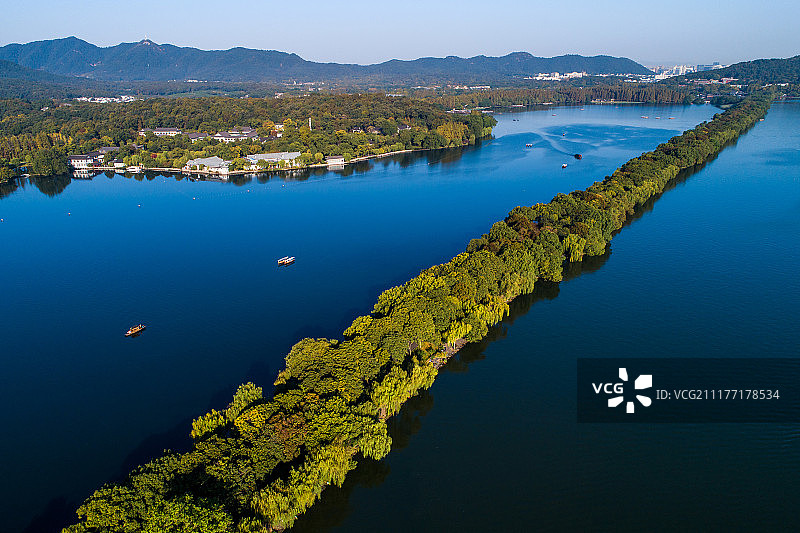 航拍 杭州西湖 苏堤图片素材