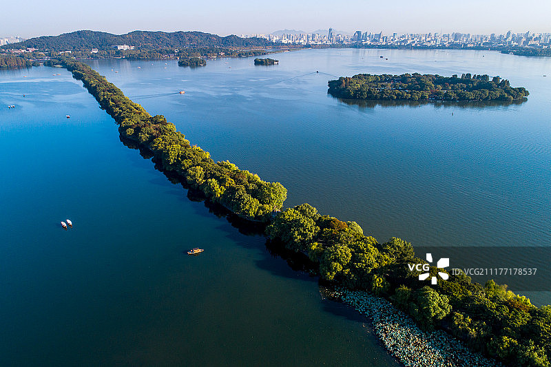 航拍 杭州西湖 苏堤图片素材