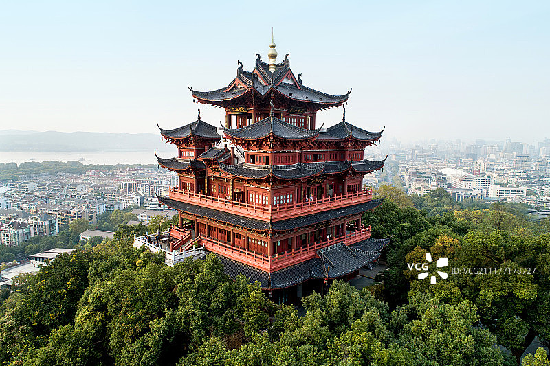 航拍 杭州吴山 城隍阁图片素材