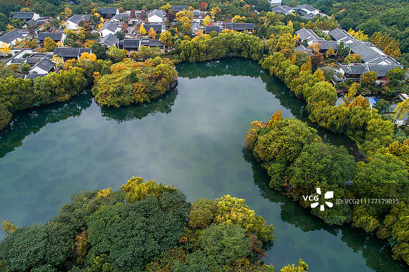 航拍 杭州西湖 金沙曲苑图片素材