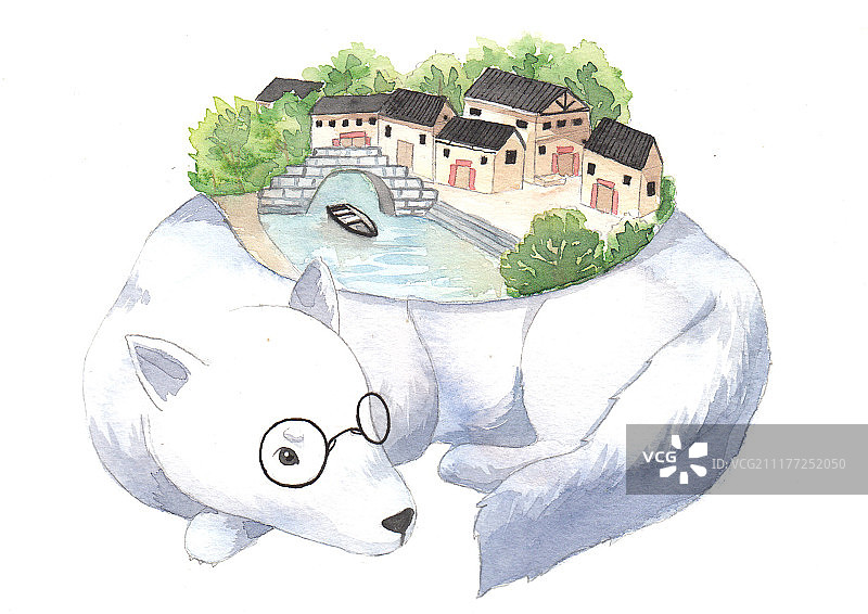 水彩插画动物白狼图片素材