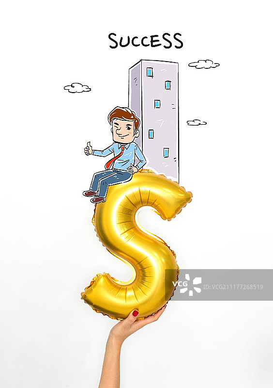 金色字母气球与成功主题插图的合成图像图片素材