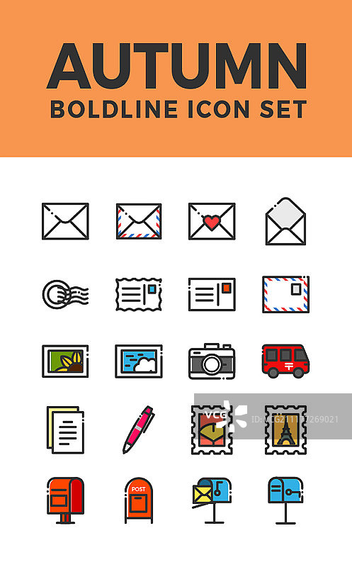 秋季主题粗线条图标集图片素材