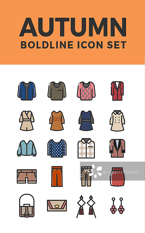 秋季主题粗线条图标集图片素材