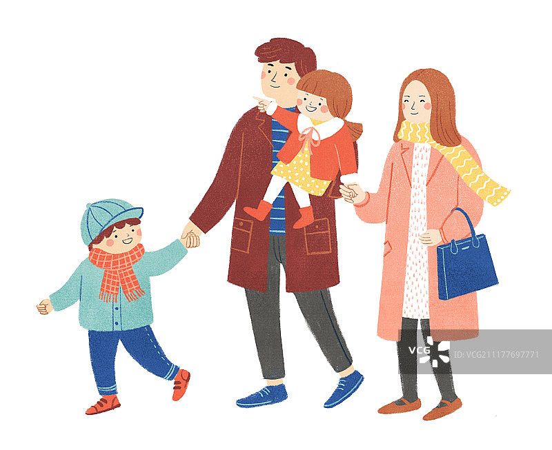 家庭亲子游玩插画图片素材