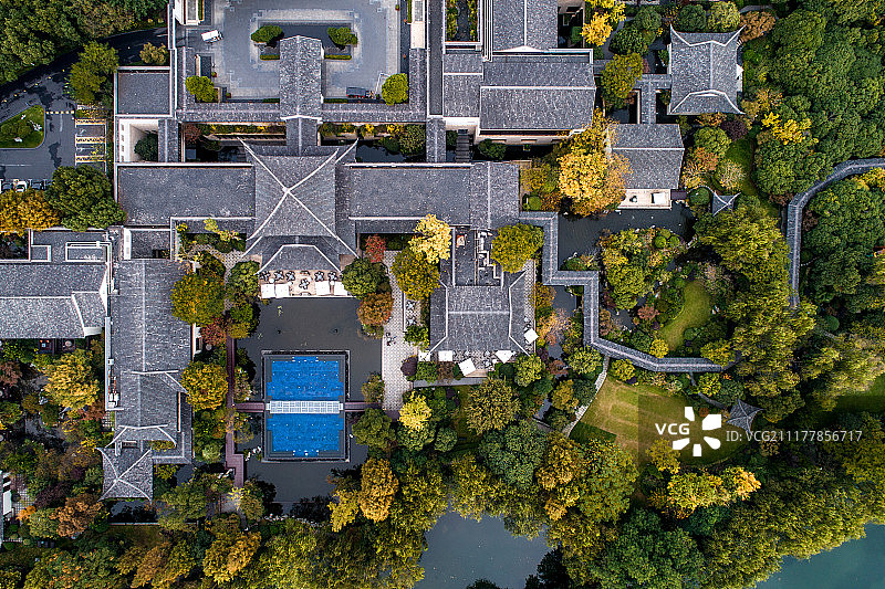 航拍 杭州西子湖四季酒店图片素材