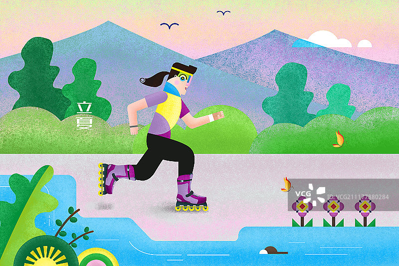 24节气与运动-夏-立夏-滑旱冰图片素材