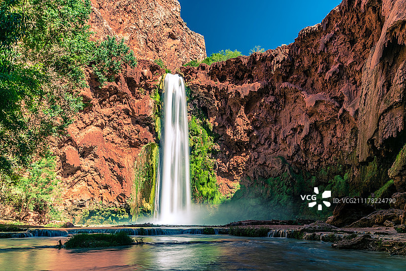 晴空下的瀑布景色图片素材