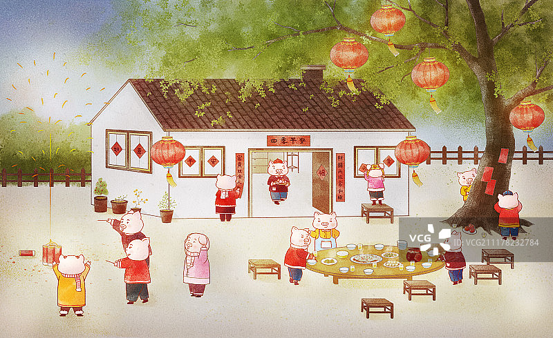 插画春节新年猪年图片素材