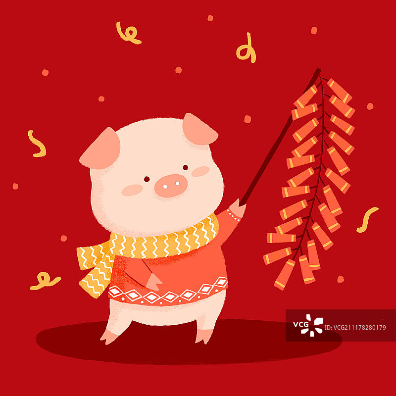 猪年春节新年插画图片素材