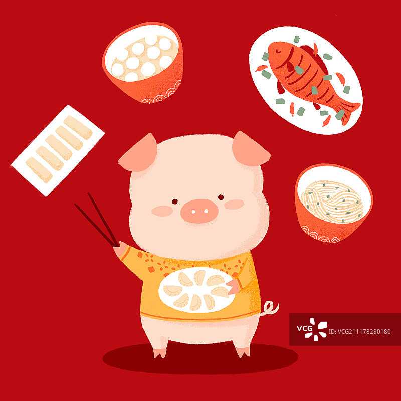 猪年春节新年插画图片素材