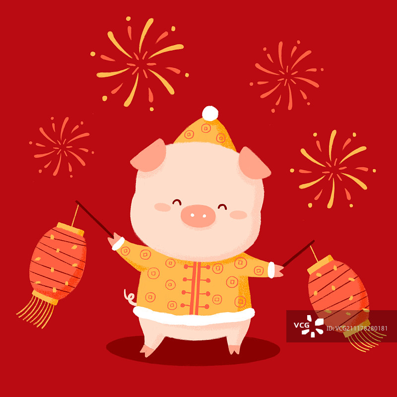猪年春节插画图片素材
