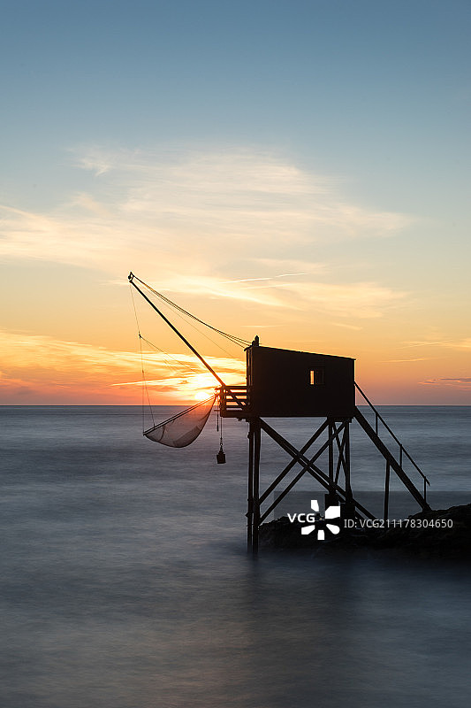 渔棚日落图片素材