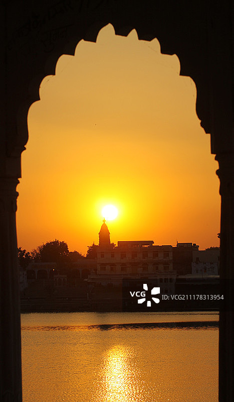 普什卡湖日落景色图片素材