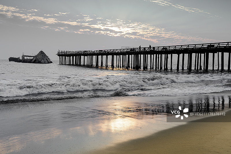 海崖码头和SS帕洛阿尔托号沉船图片素材