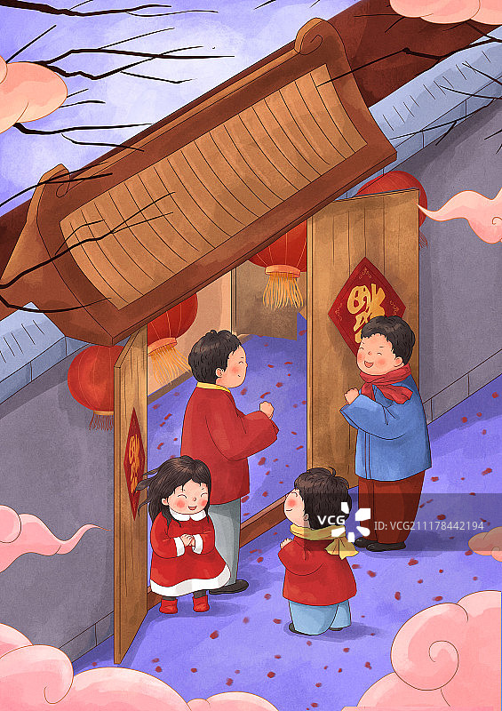 年俗插画拜年图片素材