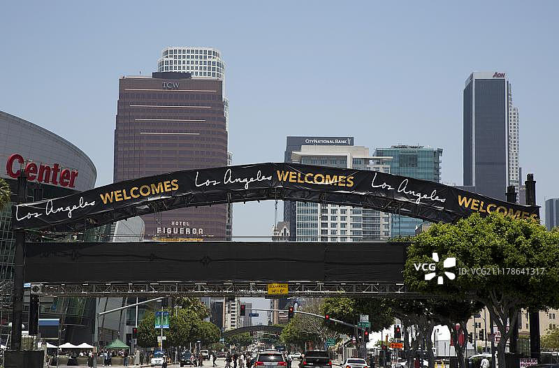 美国加利福尼亚州洛杉矶菲格罗亚街的欢迎标志图片素材